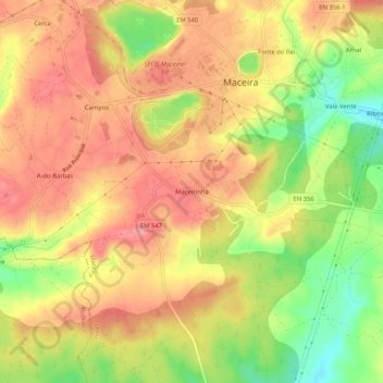 Mapa topográfico Maceirinha, altitud, relieve