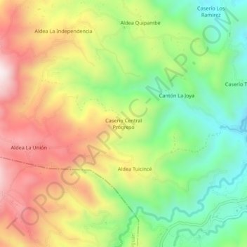 Mapa topográfico Caserío Central Progreso, altitud, relieve