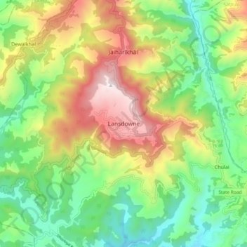 Mapa topográfico Lansdowne, altitud, relieve