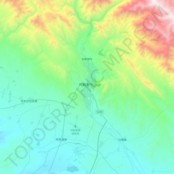 Mapa topográfico Altay, altitud, relieve