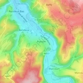Mapa topográfico Ronzon, altitud, relieve