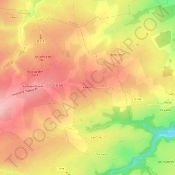 Mapa topográfico Palières, altitud, relieve