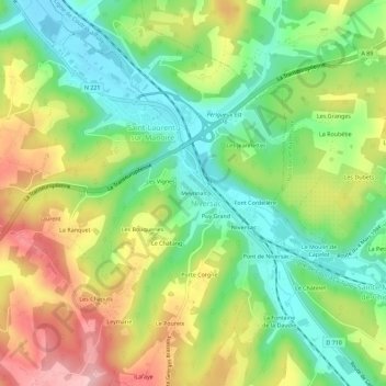 Mapa topográfico Meyrinas, altitud, relieve