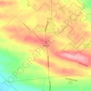 Mapa topográfico Oak Ridge, altitud, relieve
