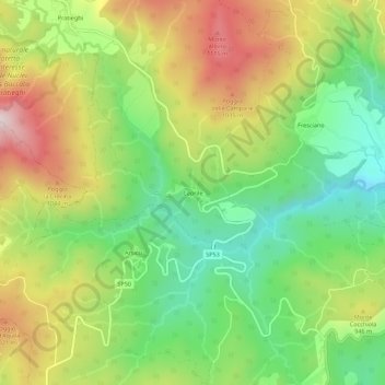 Mapa topográfico Caprile, altitud, relieve