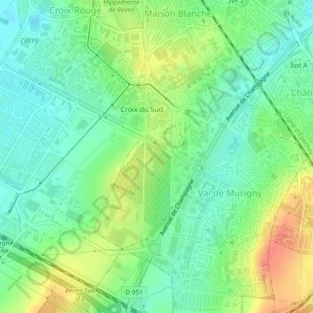 Mapa topográfico Murigny, altitud, relieve