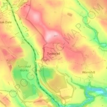 Mapa topográfico Tunstead, altitud, relieve