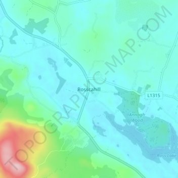 Mapa topográfico Rosscahill, altitud, relieve
