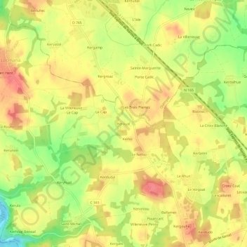 Mapa topográfico Keroual, altitud, relieve