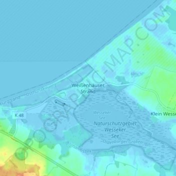 Mapa topográfico Weißenhäuser Strand, altitud, relieve