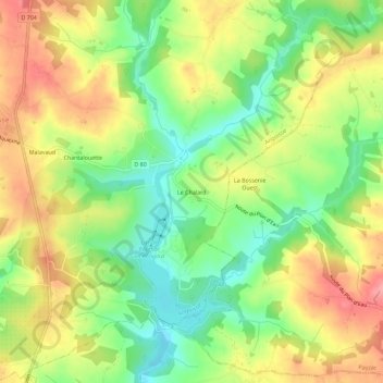 Mapa topográfico Le Chalard, altitud, relieve