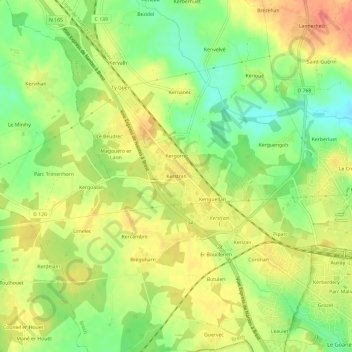 Mapa topográfico Kerstran, altitud, relieve