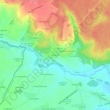 Mapa topográfico Le Charme, altitud, relieve