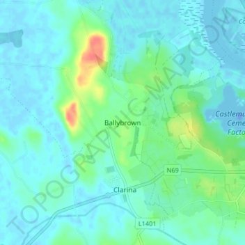 Mapa topográfico Ballybrown, altitud, relieve