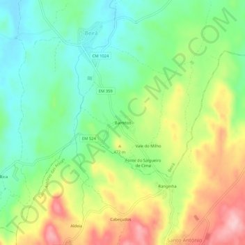 Mapa topográfico Barretos, altitud, relieve
