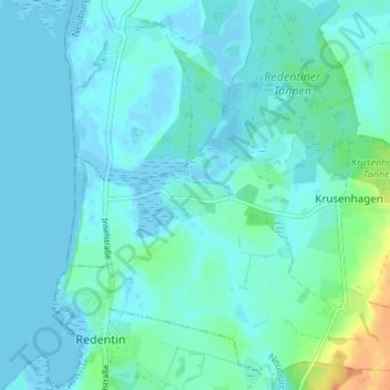 Mapa topográfico Hof Redentin, altitud, relieve