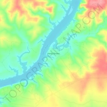 Mapa topográfico Devils Shores, altitud, relieve
