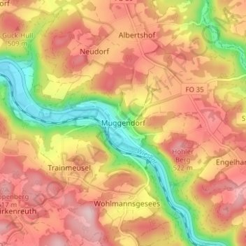 Mapa topográfico Muggendorf, altitud, relieve