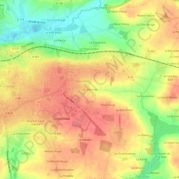 Mapa topográfico Les Pérrines, altitud, relieve