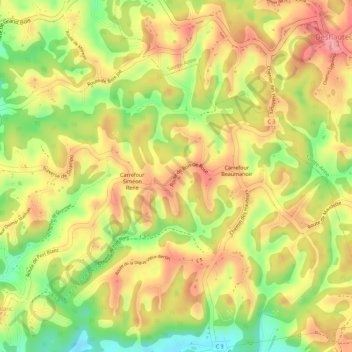 Mapa topográfico Bois-de-Rose, altitud, relieve