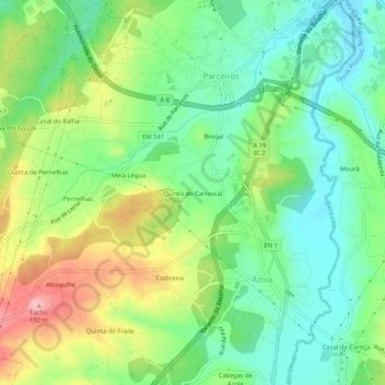 Mapa topográfico Quinta do Carrascal, altitud, relieve