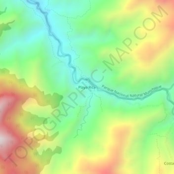 Mapa topográfico Playa Rica, altitud, relieve