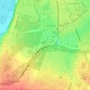Mapa topográfico Bas Hoguet, altitud, relieve