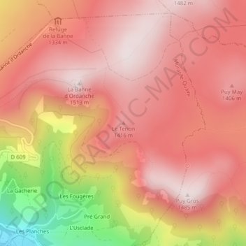 Mapa topográfico Murat-le-Quaire, altitud, relieve