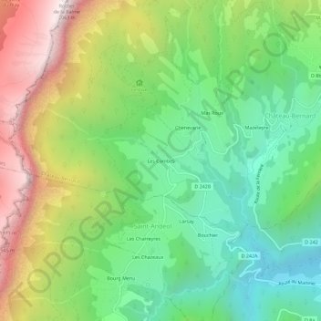 Mapa topográfico Les Combes, altitud, relieve