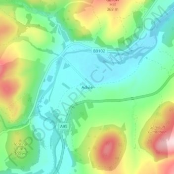 Mapa topográfico Advie, altitud, relieve
