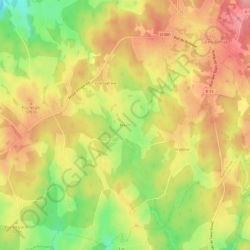 Mapa topográfico Pouch, altitud, relieve