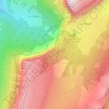 Mapa topográfico Grand Glacier, altitud, relieve