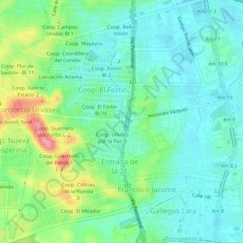 Mapa topográfico Entrada de la 8, altitud, relieve
