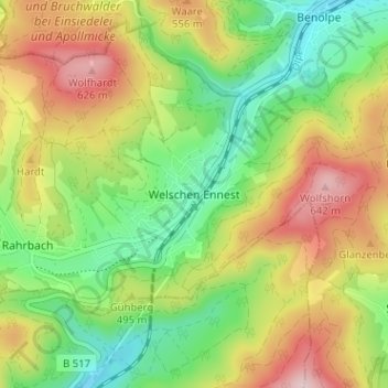 Mapa topográfico Welschen Ennest, altitud, relieve