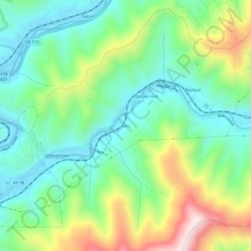 Mapa topográfico Golden Ash, altitud, relieve