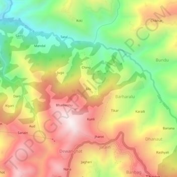 Mapa topográfico Silu, altitud, relieve