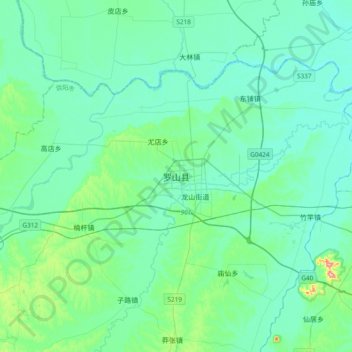 Mapa topográfico 罗山县, altitud, relieve