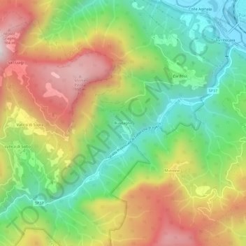 Mapa topográfico Busdagno, altitud, relieve