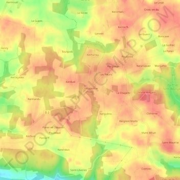 Mapa topográfico Coëtulaire er Hoed, altitud, relieve