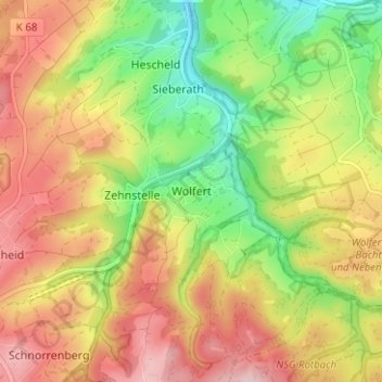 Mapa topográfico Wolfert, altitud, relieve