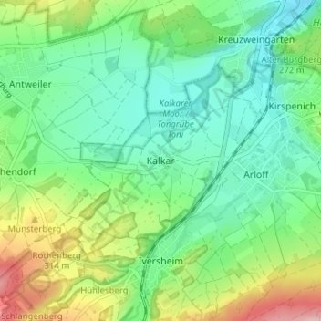 Mapa topográfico Kalkar, altitud, relieve