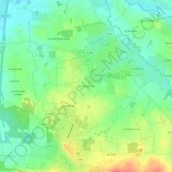 Mapa topográfico Les Communs, altitud, relieve