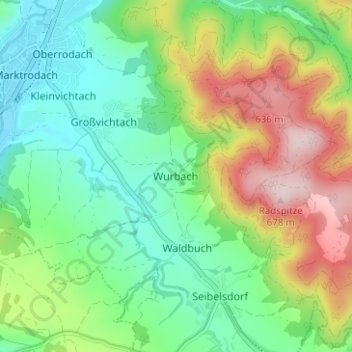 Mapa topográfico Wurbach, altitud, relieve