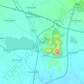 Mapa topográfico Gooty, altitud, relieve
