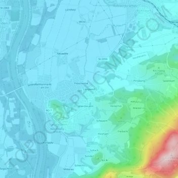 Mapa topográfico Langweid, altitud, relieve