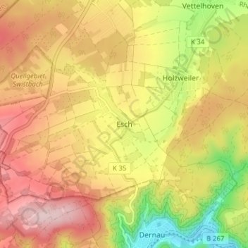 Mapa topográfico Esch, altitud, relieve