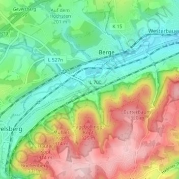 Mapa topográfico Am Hagebölling, altitud, relieve