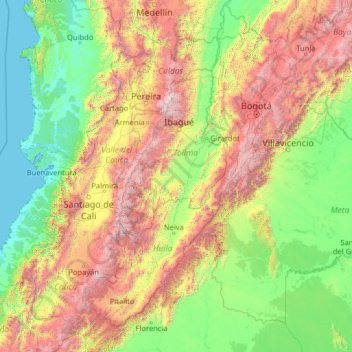Mapa topográfico Tolima, altitud, relieve