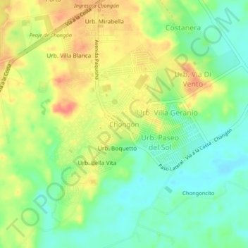 Mapa topográfico Chongón, altitud, relieve