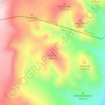 Mapa topográfico Sapça, altitud, relieve